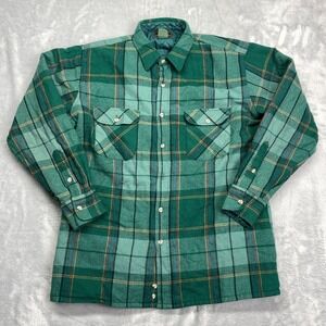 High Sierra Shacket Mens Large Green Flannel Plaid Insulated Collared Button Up